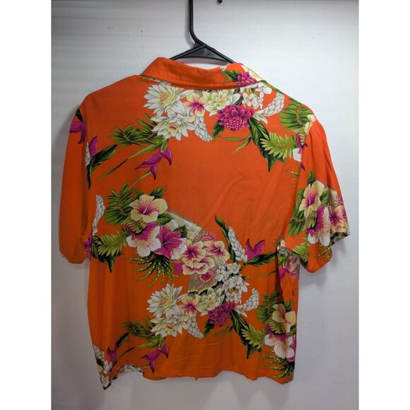 Clio Orange Hawaiian Floral Print Button-Up Shirt Short Sleeves, Size S - Picture 3 of 9